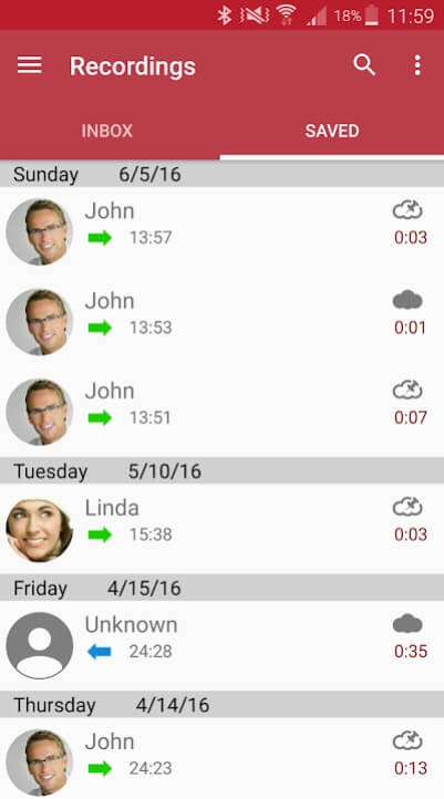 Screenshot of the Automatic Call Recorder app