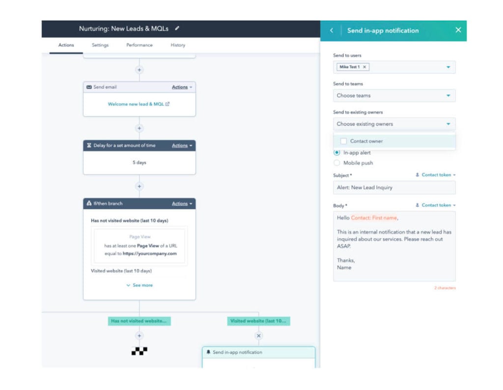Sales tools: A screenshot of HubSpot's marketing automation solution