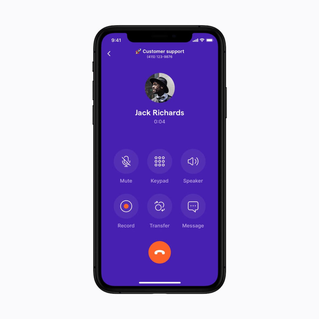 Screenshot of the call screen in the OpenPhone app
